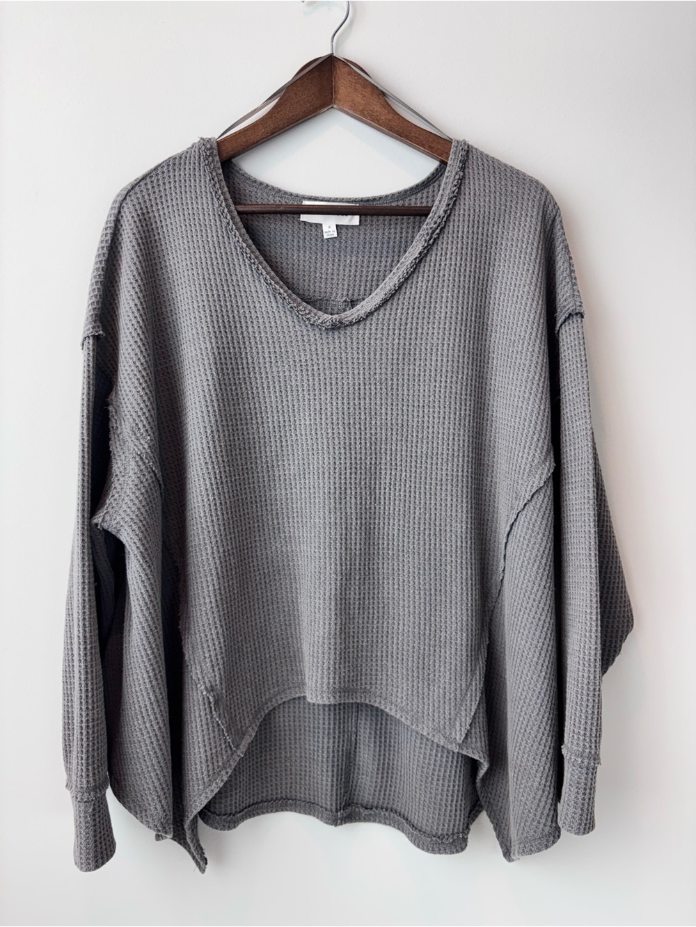 Pink Rose Gray Waffle-Knit V-Neck Sweater